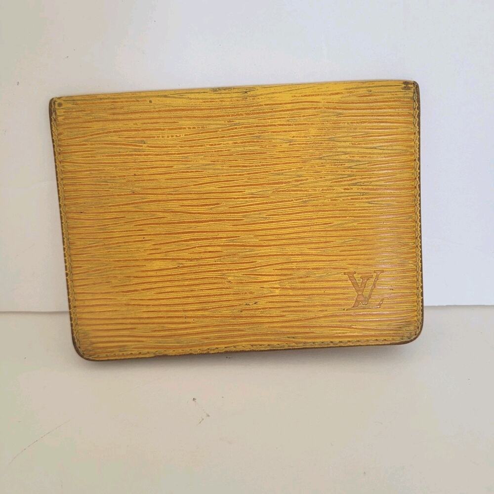 Louis Vuitton LV Epi Vintage Card 2 ID Windows Wallet Yellow Purple Bifold Small